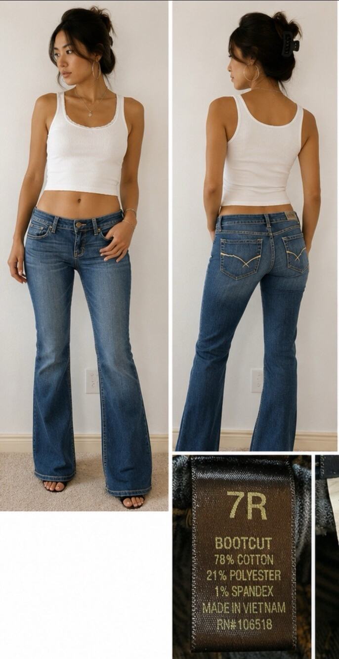 Y2K Indie Sleaze Bullhead Black Bootcut Jeans Size 7R Medium Wash Low Rise Denim